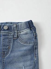 بنطلون جينز أزرق ضيق مهترئ مطاطي كاجوال فينتاج للأولاد الرضع، للارتداء اليومي في فصل الخريف والشتاء، للشارع، عيد الميلاد، رأس السنة، ، الشتاء - أزرق متوسط - مشاهدة 4