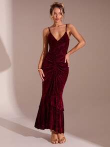 Glamine Vestido de tirantes con volantes elegantes y tela suave para mujeres