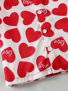 2pcs/Set Young BoyValentine's Day Heart Print Shirt And Shorts Set, Suitable For Valentine's Day Party And Other Occasions Boys Love Shirt Kids Red And White Outfit Red And White Shirt Kids Boys Heart Print Shirt Boys Red Shorts Set - Red - View 4