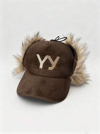 Grunge Punk 1 pezzo Cappellino da baseball stile Y2K in patchwork di pelliccia, cappellino snapback con ricamo a lettere, cappellino regolabile da streetwear