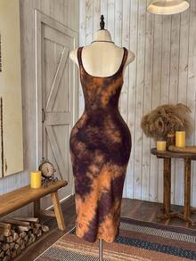 Wildy Vestido de tirantes con efecto tie-dye, adecuado para festivales de música - Multicolor - Ver 2