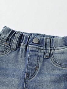 بنطلون جينز أزرق ضيق مهترئ مطاطي كاجوال فينتاج للأولاد الرضع، للارتداء اليومي في فصل الخريف والشتاء، للشارع، عيد الميلاد، رأس السنة، ، الشتاء - أزرق متوسط - مشاهدة 3