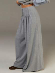 Athîral Women's High Waist Wide Leg Gray Pleated Pants Loose Casual Trousers Stretch Comfort - Grey - View 2