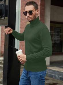 Manfinity Homme Men's Solid Color High Neck Raglan Sleeve Casual Minimalist Sweater - Army Green - View 3