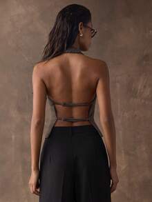 SHEIN BAE Áo tank top nữ màu trơn bằng da lộn, kiểu yếm, hoàn hảo cho những buổi đi chơi thường ngày, đi làm, đi học và những dịp thư giãn. Áo tank top casual, mùa xuân, áo đi chơi cho nữ, áo màu nâu casual. - Màu nâu  Mocha - Xem 5