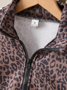 Sparklyn Fashionable Leopard Print Casual Jacket & Pants Set For Tween GirlsSpring/Autumn - Multicolor - View 4