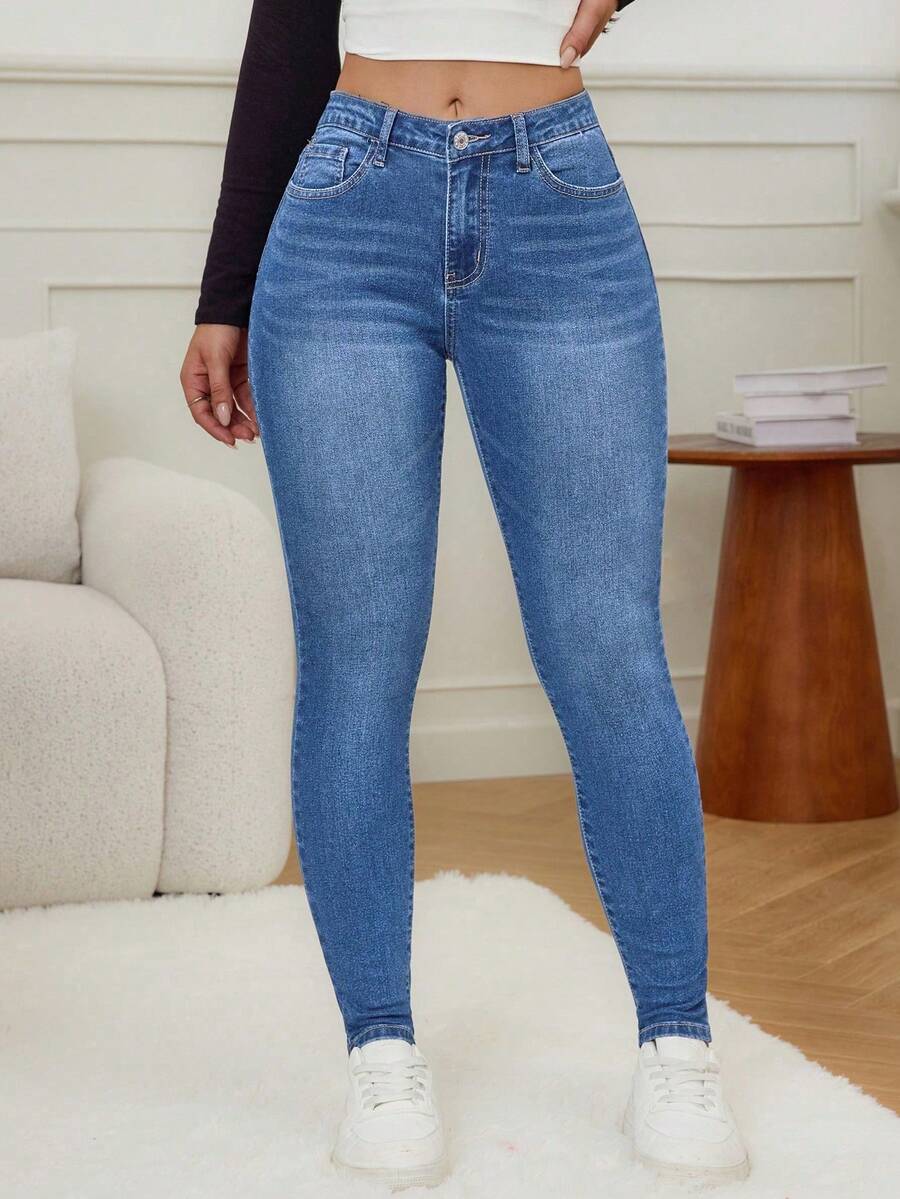 Flexra Cat Whisker Zipper Fly Skinny Jeans - Medium Wash - View 1