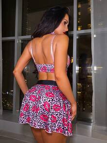 Fantasy Costume 5件套：唇印上衣、丁字裤、迷你裙、围巾、腰带，适合派对和情人节穿着 - 彩色 - 查看 2