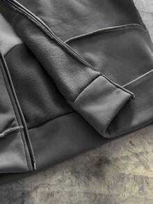 AXEPEAK 2 件套男士针织休闲运动衫，弹性腰部，直筒慢跑裤套装 - 灰色 - 查看 3