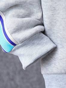 SHEIN Vacaura Tween Boy Letter Graphic Contrast Tape Raglan Sleeve Jacket & Sweatpants Without Tee Chic Outfits For Autumn/Winter - Grey - View 4