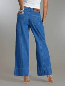 Denimoi Women's Casual Everyday Commute Simple Versatile Solid Color Seam Front Loose Wide-Leg Jeans - Blue - View 2