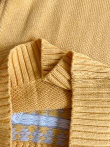 PrepCrw Young Girl Geometric Pattern Round Neck Raglan Sleeve Casual Knit Sweater Dress, Autumn/Winter,Holiday ,Christmas Girl Knit Dress Girls Sweater Dress Autumn And Winter Girls Dress Girls Knitted Clothes Yellow And Grey Girls Dress - Yellow - View 7