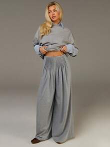 Athîral Women's High Waist Wide Leg Gray Pleated Pants Loose Casual Trousers Stretch Comfort - Grey - View 6
