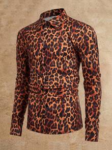 Manfinity VCAY Men's Fashionable Retro Leopard Print Long Sleeve Shirt - Multicolor - View 3