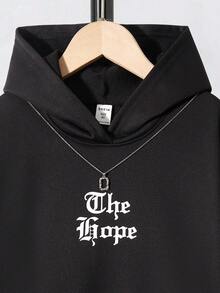 SHEIN Tween Boys Gothic Font Print Sweatshirt, Collegiate Style - Black - View 3