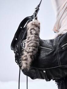 ROMWE Grunge Punk 1pc Y2K Retro Cute Personalized Versatile High-Quality Brown Ombre Faux Fur Fox Tail DIY Keychain Bag Charm, Suitable For Women/Girls Daily Wear, Holiday Gift - Multicolor-10 - View 2