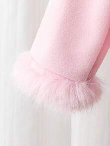SHEIN 年轻女孩优雅珍珠装饰毛绒袖口外套和裙子套装 - 彩色 - 查看 6