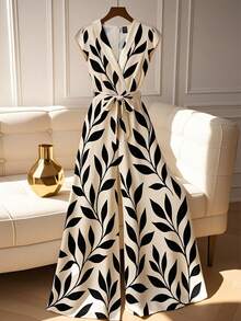 GlowEve CURVE Women's Summer Jumpsuit With Waist Cinching, Wide Leg Pants Set, Botanical Print Romper - Multicolor - View 1