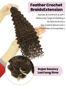 1 PC Water Wave #4 Brown Crochet Human Hair Extensions Knotless Pre-Splited Feather Human Hair Black 18-24 Inch 100G - S4 - Xem 4