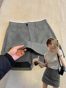 Celisse Versatile Simple Skirt Pants For Women, Commuter Wear - Grey - View 3