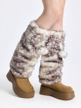 Fairycore 1 Paio di Calzini Riscaldatori per Gambe Carini a Forma di Cervo, Calzini Riscaldatori Oversize Morbidi e Pelosi in Stile Y2K, Aderenti e alla Moda, Adatti per Uso Quotidiano, Autunno/Inverno, Vacanze e Feste