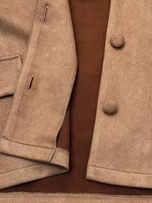 Sunspun Plus Size Women's Retro Classic Old Coin Windbreaker Jacket, Elegant Design With Buttons And Fake Pockets, Solid Color Minimalist, Suitable For Commuting, Autumn, Minimalism, Business Casual, Vacation, Work, Teacher, Back To School, Fall, Old Money Style Outerwear