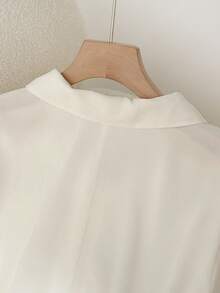 SHEIN Clasi Stylish New French Elegant Chiffon Pleated Polo Collar White Summer Short Sleeve Dress - White - View 4