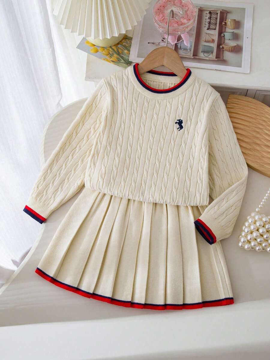 Souflis Souflis 刺绣优雅针织连衣裙套装，居家、外出、聚会皆宜 - 米色 - 查看 1