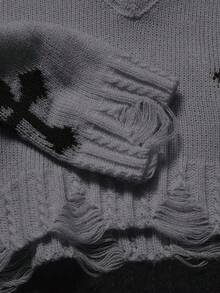 Coolane Kids Tween Girl Fall/Winter Streetwear Y2K Cute Daily Wear V-Neck Long Sleeve Cross Pattern Jacquard Fringe Sweater,Parent-Child Clothing,Christmas,New Years - Grey - View 3