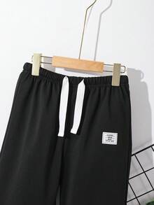 SHEIN Vacaura Tween Boys' Casual Solid Color Drawstring Waist Sweatpants Fall Winter - Black - View 3