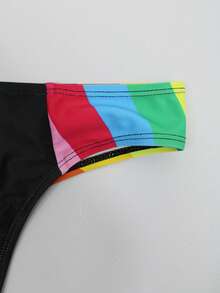 Manfinity Swimmode 男士撞色弹力腰泳裤 - 黑色 - 查看 5