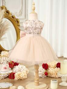 Vestido de malla con estampado floral champán elegante y lindo para niña bebé - Champán - Ver 2