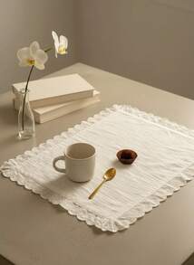 Cirelle 1/2/6 件法国白色蕾丝蝴蝶结装饰餐垫，适合情人节和家居装饰