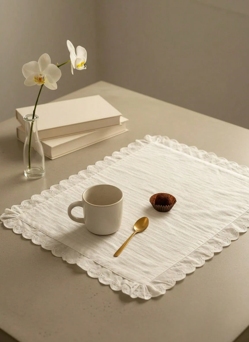 Cirelle 1/2/6 件法国白色蕾丝蝴蝶结装饰餐垫，适合情人节和家居装饰