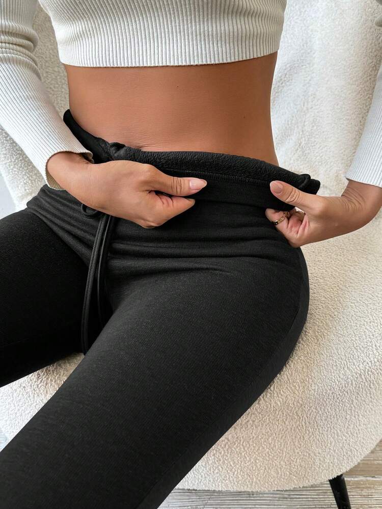 Chiquease Women's Thermal Lined Knot Waist Thin Leggings | SHEIN USA
