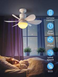 Ceiling Fan With Light And Remote Control, 40 W Dimmable LED Ceiling Fan With E27 Socket, Ceiling Fan For Bedroom, Living Room, 6 Blades, 3 Speed, Timing
