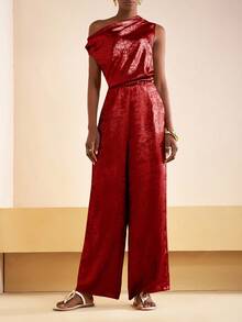 2025秋季新音乐节 西式游牧风 生日派对 毕业典礼 大学生 日常休闲 度假 邮轮 海滩 日光浴 爆款街头服饰 万圣节服装 婚礼宾客 波西米亚风 通勤早午餐 商务休闲 机场派对 假日 优雅宴会 金色不对称褶皱腰部 闪亮纹理连体裤 - 紅色 - 查看 4