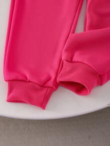 SHEIN Playful Pals 两件套女童针织长袖圆领3D蝴蝶结水钻印花卫衣和纯色束口裤套装，休闲可爱日常穿着，春秋季 - 白色 - 查看 6