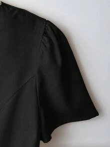 GlowEve CURVE 大码女士优雅串珠设计圆领收腰短袖上衣，夏季 - 黑色 - 查看 6