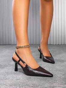 CUCCOO BIZCHIC Sandalias de tacón alto de moda versátiles de uso diario con diseño de hebilla y punta puntiaguda para mujer - Marrón - Ver 3