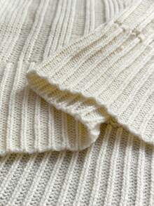 Sunspun Plus Size Autumn/Winter Sexy Off-Shoulder Cable Knit Texture Bodycon Pom Pom Decor Tie-Up Fitted Long Sleeve Sweater Dress - White - View 8