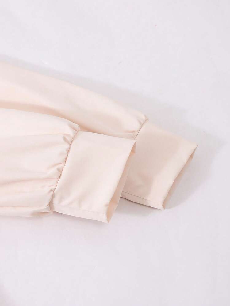 Sparklyn Conjunto de 2 peças com Vestido Camisa de Manga Bufante com Gola Sólida e Colete Vintage Elegante de Lapela Listrada e Abotoamento Duplo para Mulheres Jovens - Damasco - Visão 4