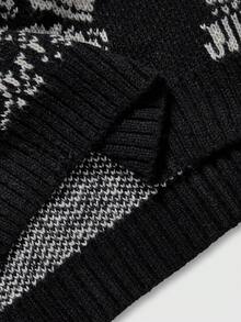 ROMWE Goth Women's Mock Neck Dark Castle Moon Skull Jacquard Contrast Color Knit Sweater - Black - View 5