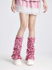 ROMWE Grunge Punk 1双可爱卡哇伊爱心豹纹白底阔腿套 - 粉色 - 查看 2