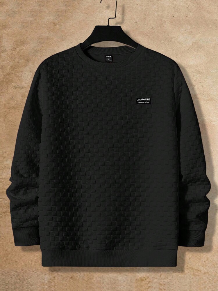 HIMLAND Men's Black Knitted Fabric Regular Fit Pullover Sweatshirt With Rib-Knit Detail And Round Neck Modern Casual Long Sleeve Waffle Knit Long Sleeve Men S Sweatshirts Magnified Men Long Sleeve Knit Sumwon Long Sleeve Mesh Long Sleeve Top Men - Black - View 1