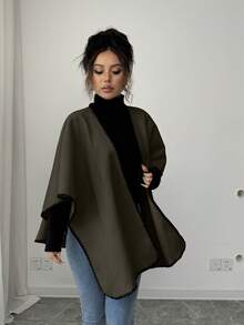 Rafferiza 新款秋冬披肩式羊毛斗篷，百搭优雅，女士必备 - 咖啡棕 - 查看 7