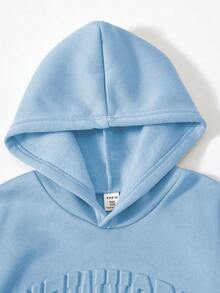 SHEIN Vacaura 2件套男童休闲连帽运动衫和运动裤针织套装，秋冬 - 淺藍色 - 查看 5