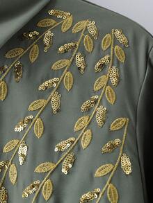 Lacomfia 大码女式亮片植物图案长袖单排扣阿拉伯风格上衣 - 橄欖綠 - 查看 7