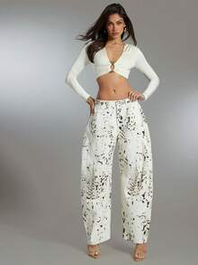 Denimoi 全身印花口袋休闲百搭筒型牛仔裤 - 白色 - 查看 3