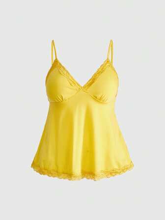 Fairycore Damen Einfarbiges Kontrast-Spitzen-Camisole